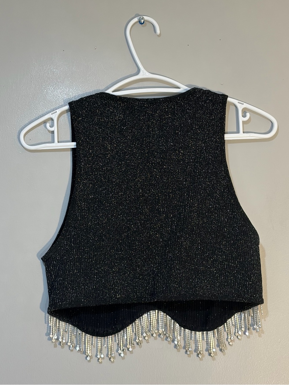 Zara Black Rhinestone Beaded Fringe Crop Top Size M/L - Picture 5 of 7
